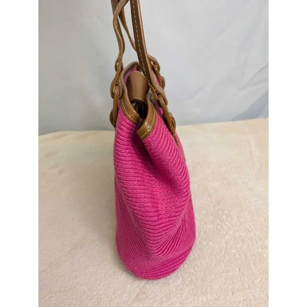 Cappelli Strawworld Tote Handbag Pink Woven Leather‎ Trim Summer Bag